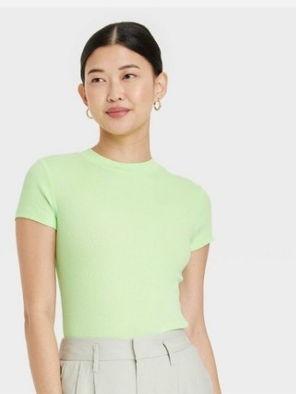 Women's Slim Fit Short Sleeve Ribbed T-Shirt - A New Day Lime XS